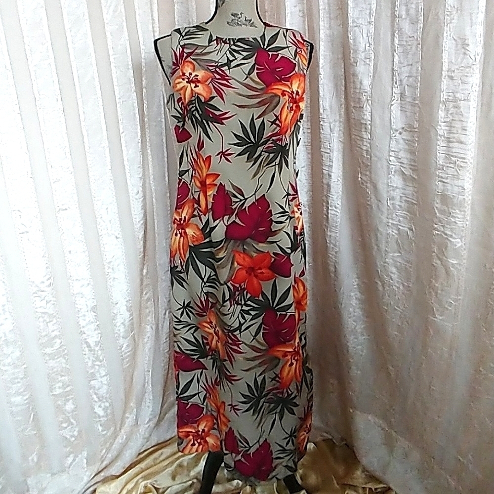 R & K Originals Tropical Flower Leaves Print Dress